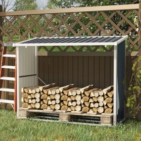 Outsunny Suport exterior pentru lemne, din oțel galvanizat, cu bază înălțată și acoperiș înclinat, 1,34 m², gri închis | Aosom Romania