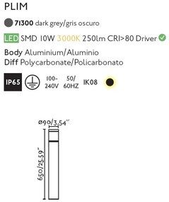 Stalp LED de iluminat exterior design modern IP65 PLIM-2