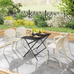 Outsunny Set 4 Scaune de Grădină Stivuibile cu Brațe, Rezistente la Raze UV și Impermeabile, 60x56x75 cm, Alb | Aosom Romania
