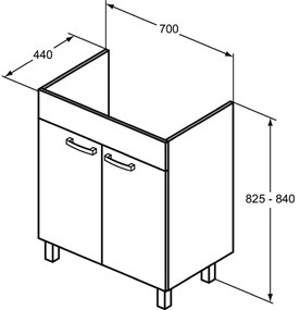 Dulap baie cu picioare Ideal Standard Tempo pentru lavoar, 70 cm, alb lucios Alb lucios, 700x440 mm