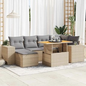 vidaXL Set canapele de grădină, 7 piese, cu perne, bej, poliratan