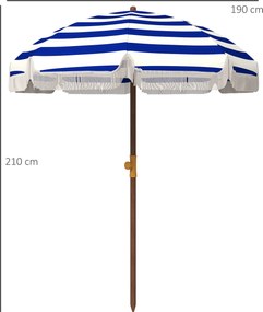 Outsunny Umbrelă de Plajă cu Franjuri Ø190x210 cm cu Protecție UV40+ Rezistentă la Vânt Impermeabilă Husă de Transport Albastru și Alb | Aosom Romania