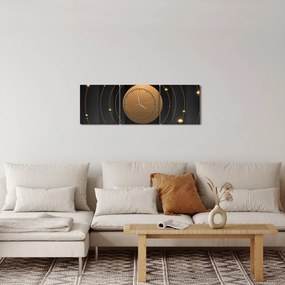 Tablou - Cercuri aurii (cu ceas) (90x30 cm)