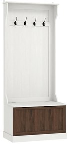 HOMCOM Cuier de Intrare 3 în 1 cu 4 Cârlige, Etajeră pentru Pantofi și Bancă Depozitare, 71,5x39,5x170 cm, Maro | Aosom Romania