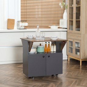 HOMCOM Masă Pliabilă cu Dulap, două părți pliabile la masă, dulap cu rafturi, 4 roți, Gri deschis+Maro închis, 70 x 83 x 75cm | Aosom Romania