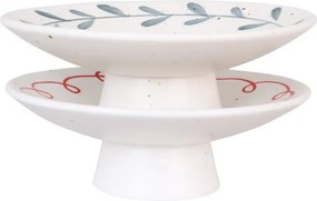 Platou pe picior decorativ vintage din ceramică, alb cu detalii albastre „Viola Bow”