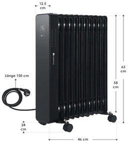 Radiator ulei OH125BW2 cu termostat, LED cu putere 2500W negru