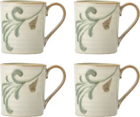 Set 4 căni din ceramică natur, cu motive botanice în verde și maro, „Bethany", 9 x 10 cm