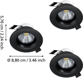 Eglo 902278 - Set 3 spoturi LED SALICETO pentru tavan încastrat, reglabile, LED 4,8W/230V, Ø 8,8 cm, negru