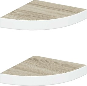 vidaXL Rafturi perete de colț, 2 buc., stejar și alb, 25x25x3,8cm, MDF