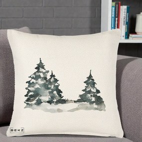 Perna Decorativa Brazi Inzapeziti Acuarela, 40x40 cm, Crem Reliefat, Husa Detasabila, Perna Inclusa, BEKZ®