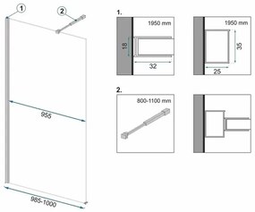 Paravan de dus tip Walk-in Rea Aero 100x195 cm profil negru