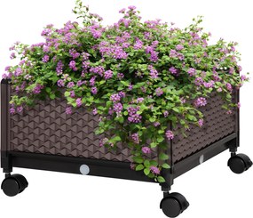 Outsunny Jardinieră din plastic cu roți și orificii de drenaj pentru cultivarea plantelor în exterior 50x50x33 cm Marrón | Aosom Romania