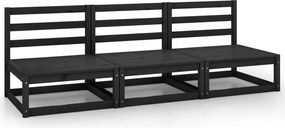 vidaXL Canapea de grădină cu 3 locuri, negru, lemn de pin masiv