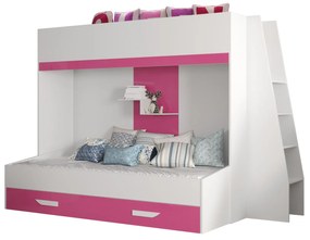 Pat pentru copii combinat 90 cm Puro 17 (alb mat + alb lucios + roz lucios). 1087113