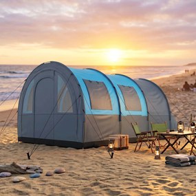 Outsunny Cort de Camping Impermeabil, Cort cu 5 Locuri, Zonă Separată de Dormit și Living, 480x260x200 cm, Gri și Albastru | Aosom Romania