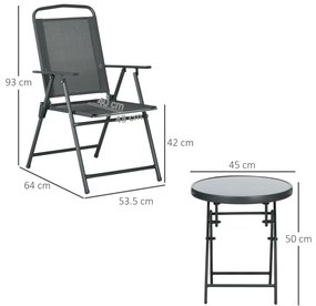 Outsunny Set Bistro 3 Piese din Metal Rezistent la Intemperii pentru Mobilier Grădină cu Masă Pliantă și Scaune Gri închis | Aosom Romania