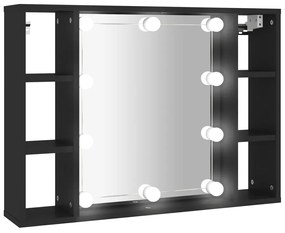 808856 vidaXL Dulap cu oglindă și LED, negru, 76x15x55 cm