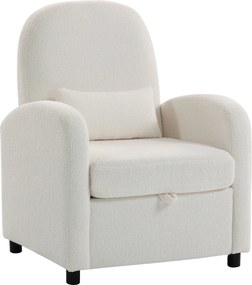 HOMCOM Fotoliu Tapițat cu Spațiu Ascuns, Spătar Înalt, Fotoliu Modern cu Brațe și Pernă Lombară, Material Teddy, pentru Dormitor și Sufragerie, Crem | Aosom Romania