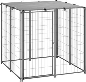 vidaXL Padoc pentru câini, argintiu, 110x110x110 cm, oțel
