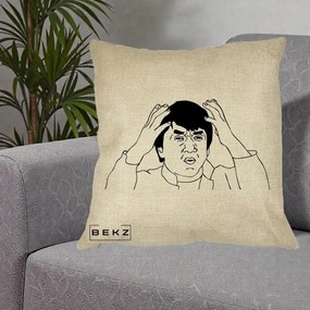 Perna Decorativa Jackie Chan WTF, 40x40 cm, Crem, Husa Detasabila, Perna Inclusa, BEKZ®