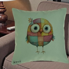 Perna Decorativa Pasare Patchwork Colorata, 40x40 cm, Verde, Husa Detasabila, Perna Inclusa, BEKZ®