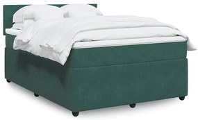 vidaXL Pat box spring cu saltea, verde închis, 140x200 cm, catifea