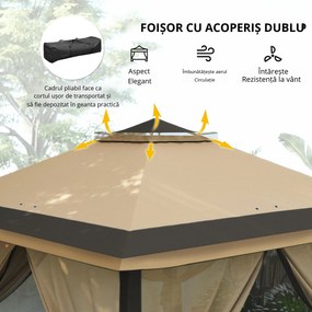 Outsunny Foișor Pliabil cu Plasă de Tânțari, Baldachin Dublu, Înălțime Reglabilă și Geantă de Transport, 330x330x288 cm, Bej | Aosom Romania