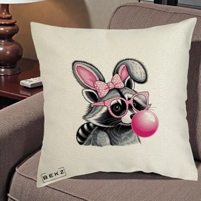 Perna Decorativa Raton cu Urechi de Iepure si Guma de Mestecat, 40x40 cm, Ecru, Husa Detasabila, Perna Inclusa, BEKZ®