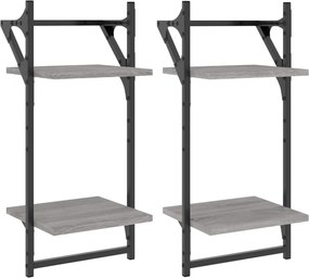 vidaXL Rafturi perete 2 niveluri cu bare 2 buc. gri sonoma 30x25x65 cm