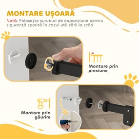 PawHut Poartă Extensibilă pentru Câini fără Șuruburi, Poartă de Siguranță Reglabilă cu 2 Extensii, 68x72 cm, Negru | Aosom Romania