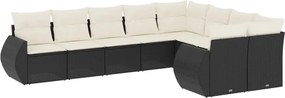 vidaXL Set mobilier de grădină cu perne, 9 piese, negru, poliratan