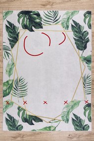 ANDRE 1168 covor lavabil Monstera pleacă, geometric anti-alunecare - alb / verde - SECUNDAR-COTATI PRODUSUL