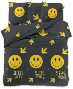 Lenjerie de pat din microfibra neagra, SLEEPS HERE Dimensiune lenjerie de pat: 70 x 90 cm | 140 x 200 cm