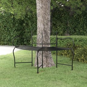 Banca circulara de copac, negru, 150 cm, otel