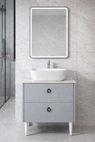 Mobilier Siena BC2451 60 cm, gri prafuit, oglinda cu LED, lavoar ceramic, blat compozit inclus, MDF total
