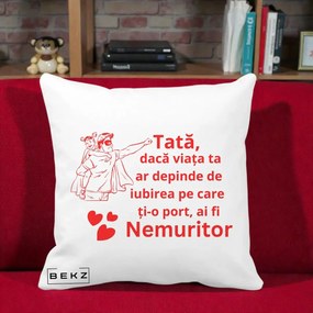Cadou pentru Tata - Perna Personalizata Tata Nemuritor cu Fetita, 40x40 cm, Alba Mata, Husa Detasabila, Perna Inclusa, BEKZ®
