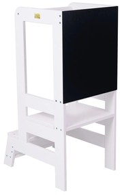 Inaltator Learning Tower Ajustabil cu tabla de scris, Ajutor de bucatarie MeowBaby  , lemn Alb