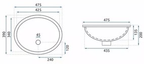 Lavoar incastrat Rea Nel oval finisaj alb lucios 48 cm