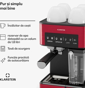 Klarstein 1,8 l aparat de cafea cu spumă de lapte, aparat de cafea 20 bar, mașină de cafea măcinată mică cu 1350 W, mașină de cafea barista pentru cappuccino latte espresso cu gheață