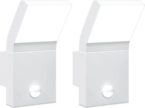 vidaXL Lămpi exterioare de perete LED/senzor 2 buc alb aluminiu turnat