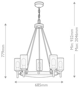 Hinkley HK-COLLIER5-BX - Candelabru suspendat pe lanț COLLIER, 5xE27/40W/230V, Ø 68,5 cm