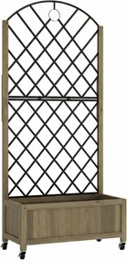 Outsunny Jardinieră din lemn cu grilaj metalic și roți pentru plante cățărătoare Macetero ridicat 72x36x168 cm Carbonizado | Aosom Romania