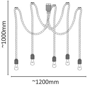 Lustră pe cablu ROPE CASA 5xE27/12W/230V