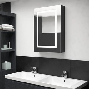Dulap de baie cu oglinda si LED negru stralucitor, 50x13x70 cm Negru stralucitor