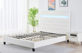 Pat Tapitat Catifea cu Iluminare LED, Somiera si Saltea Inclusa , Alb 160x200 cm Cod FB-18