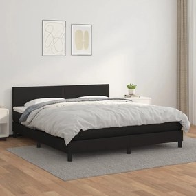 3141017 vidaXL Pat box spring cu saltea, negru, 180x200 cm, piele ecologică