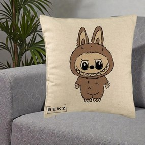 Perna Personalizata Labubu Maro Natural Solo, 40x40 cm, Bej, Husa Detasabila, Perna Inclusa, BEKZ®