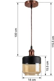 Brilagi-LED Lustru pe cablu R GLASS 1xE27/60W/230V Ø 14 cm cupru/fumuriu/bej/negru