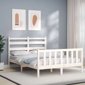 3192017 vidaXL Cadru de pat cu tăblie, 140x190 cm, alb, lemn masiv